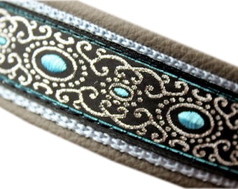 Custom Dog Collar Leather, Grey, Silver, Blue, Metal Buckle, Design your own