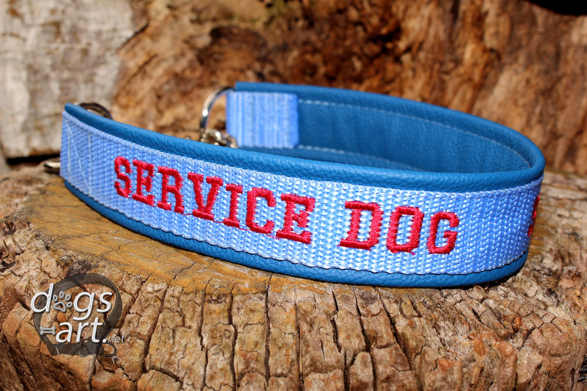 Service Dog Collar Embroidered Leather Martingale Chain Etsy