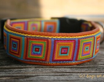 Dog Collar Leather Colorful Orange, with Buckle, Design your own