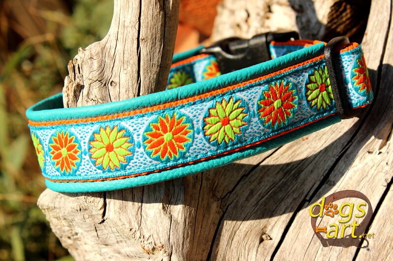Leather Dog Collar Design Daisy Dot Floral Collar with Etsy