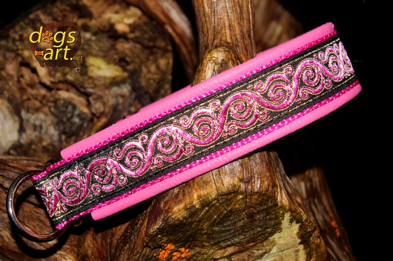 Pink Dog Collar Leather Martingale Limited Slip Metallic Etsy
