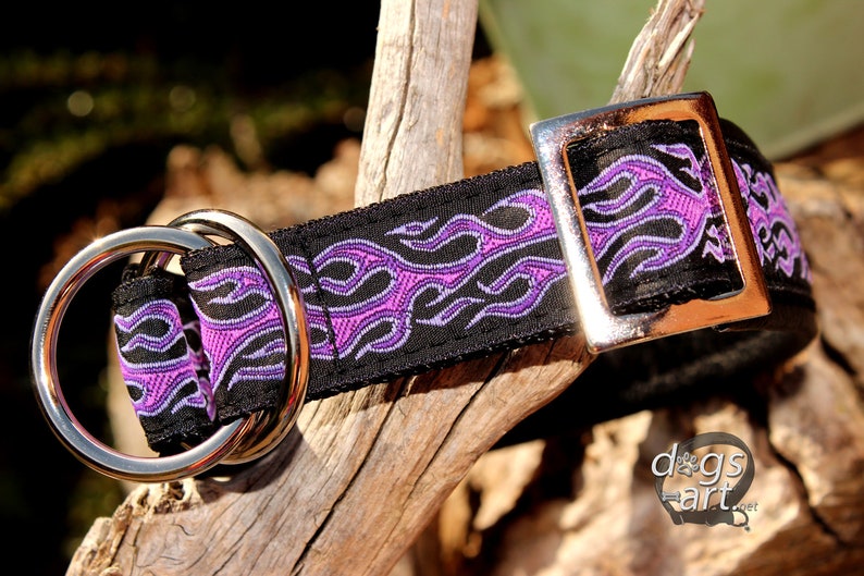 Martingale Dog Collar Leather Purple Flames Limited Slip Etsy