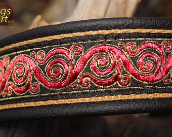 Martingale Leather Dog Collar, Limited Slip, Festive Metallic Gold and Red, Hardware Brass, Design your own