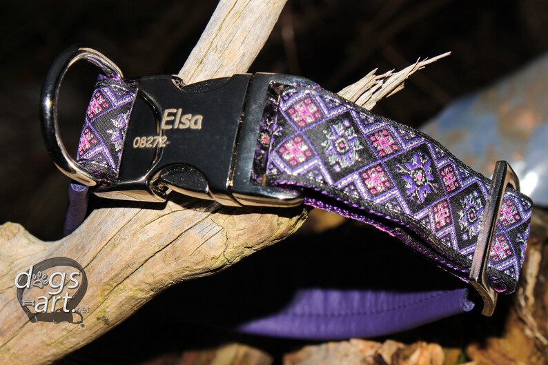 Leather Dog Collar Metal Buckle Fancy Purple Silver Etsy