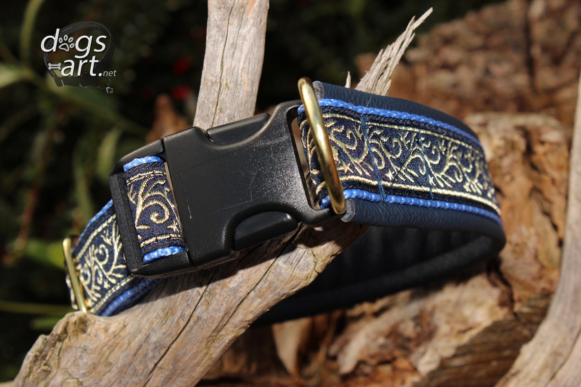 Dog Collar Leather Gold Metallic Buckle Brass Festive Etsy UK