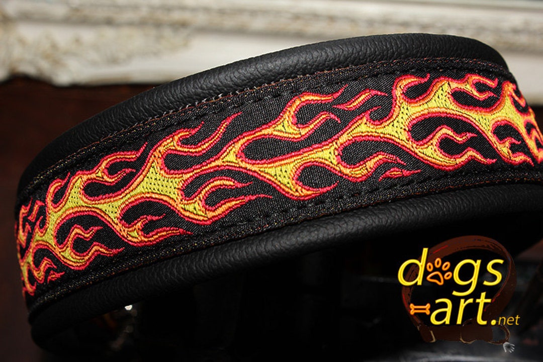 Martingale Chain Leather Dog Collar Design Flames Create Etsy