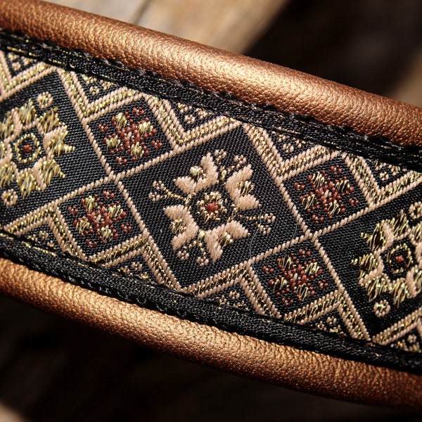 Martingale Dog Collar Leather, Fancy, Brass, Limited Slip, Design your own, many colors available
