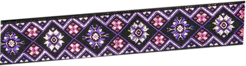 May include: Black ribbon with a purple, pink, and silver geometric pattern.