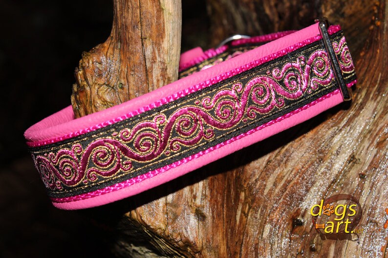 Pink Dog Collar Leather Martingale Limited Slip Metallic Etsy