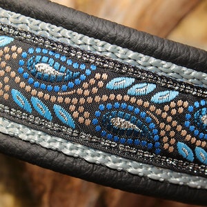 Floral Dog Collar Leather, Flower Leaves, Strong Metal Buckle, Blue for Boy Dogs, Design Your Own