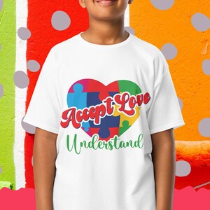 Kids Autism Awareness Youth classic tee, Accept, Love, Understand, Autism Support Kids T-shirt, Neurodiversity Acceptance Kids T-shirt. Gift