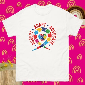 Autism Awareness Unisex classic tee, Accept, Adapt, Advocate, Autism Support T-shirt, Neurodiversity Awareness T-shirt, Autism Acceptance.