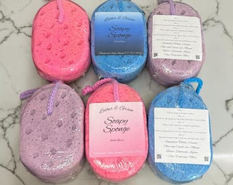 Large Handmade Soapy Sponge- Made with Tallow and Goat Milk- Many Colors and Scents