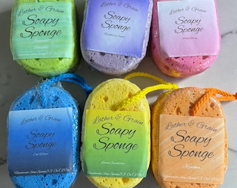 Large Handmade Soapy Sponge- Made with Tallow and Goat Milk- Many Colors and Scents