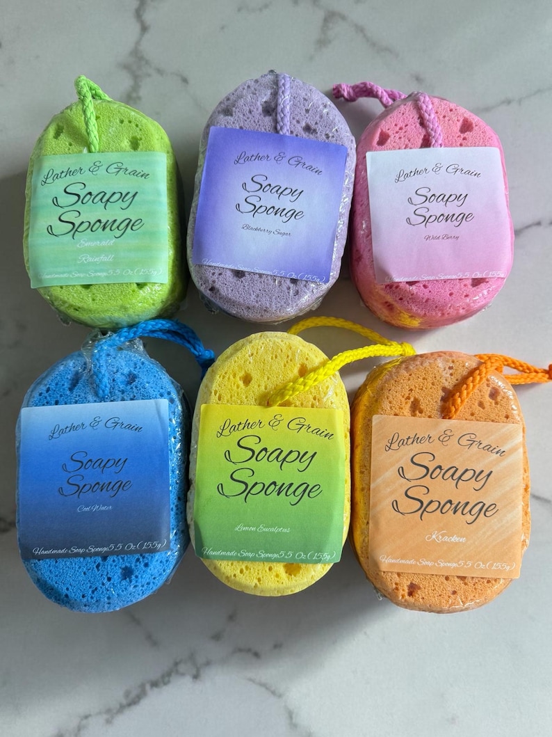Pink Rope Loop Sponge Large Handmade Soapy Sponge- Made With Tallow and Goat Milk- Many ...