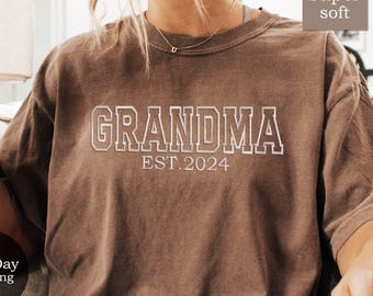 Comfort Colors Embroidered Grandma Shirt, Embroidered Nana Tshirt,Embroidered Mimi Tshirt, Gift for Grandma, Custom Embroidered Shirt