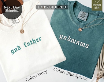 Embroidered Godfather Godmother Shirt, Godparents Proposal Tshirt, Embroidered Matching Godmama GodDad Tee, Pregnancy Announcement