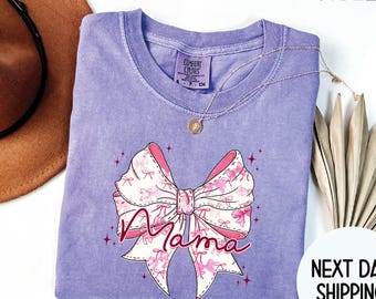 Coquette Mama Comfort Colors Shirt, Coquette Bow T-shirt for Mom, Mothers Day Gift, Girly Mama Outfit, Baby Shower Gift for Expecting