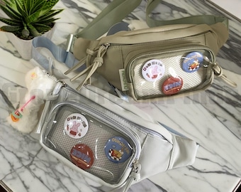 Retro Ita Bag Shoulder Bag, Anime Ita Crossbody Bag,Transparent Display Window,Window Bag,Pin Display Bag, Pin Wallet,Daily Ita Commuter Bag