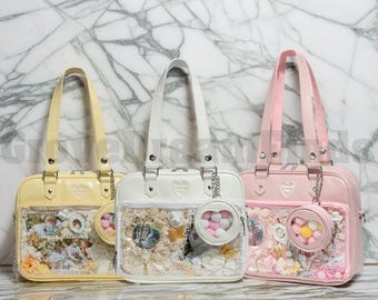 Retro Ita Bag Shoulder Bag, Anime Ita Crossbody Bag,Transparent Display Window,Window Bag,Pin Display Bag, Pin Wallet,Daily Ita Commuter Bag