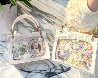Retro Ita Bag Shoulder Bag, Anime Ita Crossbody Bag,Transparent Display Window,Window Bag,Pin Display Bag, Pin Wallet,Daily Ita Commuter Bag