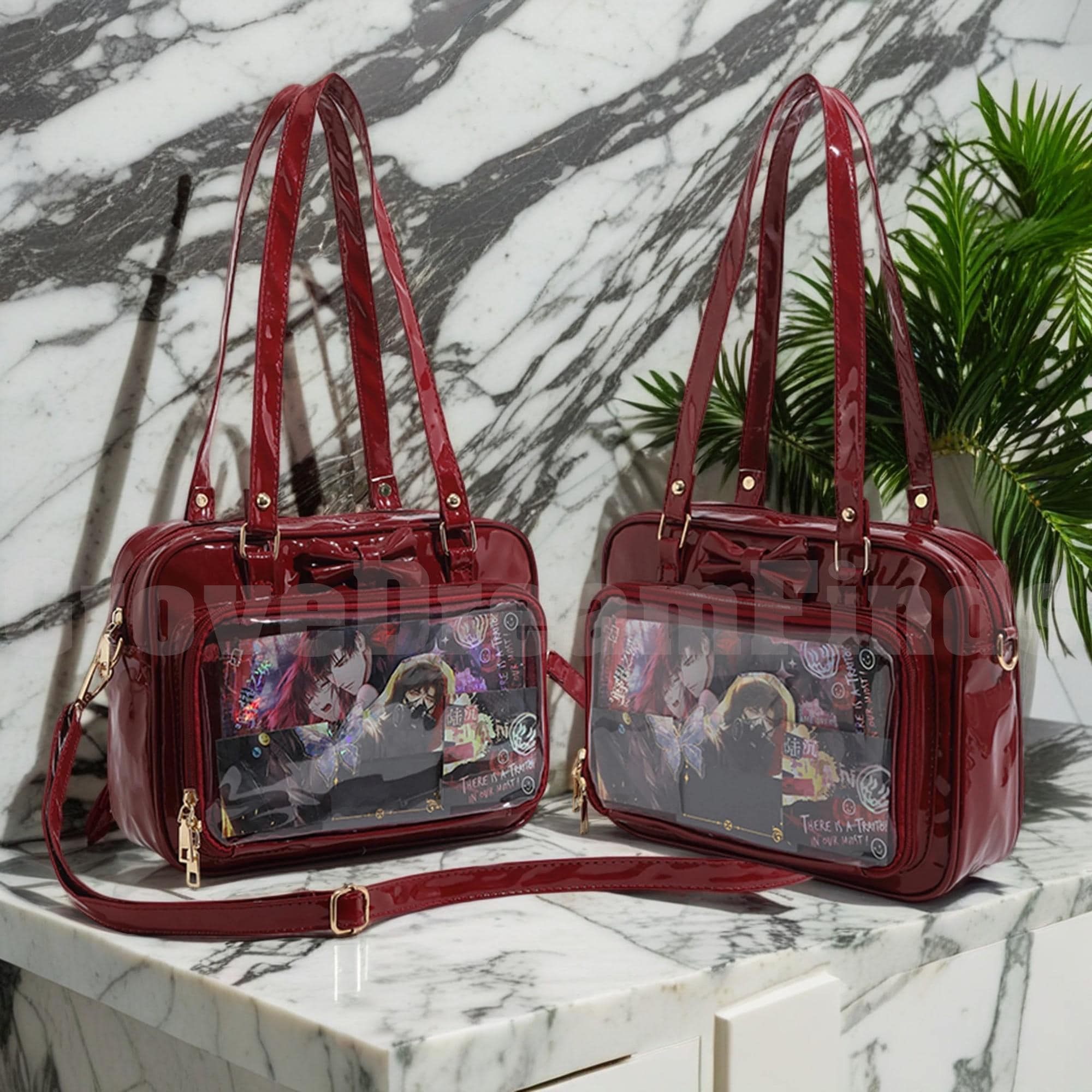 Retro Ita Bag Shoulder Bag, Anime Ita Crossbody Bag,Transparent Display Window,Window Bag,Pin Display Bag, Pin Wallet,Daily Ita Commuter Bag