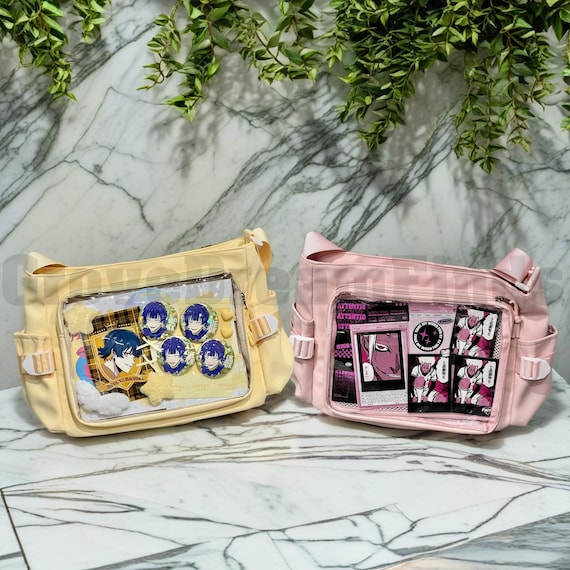 Retro Ita Bag Shoulder Bag, Anime Ita Crossbody Bag,Transparent Display Window,Window Bag,Pin Display Bag, Pin Wallet,Daily Ita Commuter Bag
