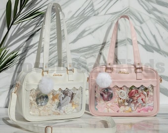 Retro Ita Bag Shoulder Bag, Anime Ita Crossbody Bag,Transparent Display Window,Window Bag,Pin Display Bag, Pin Wallet,Daily Ita Commuter Bag