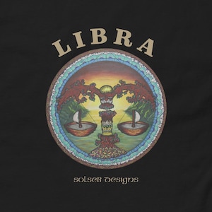 Koszulka zodiaku Libra, koszulka Boho Tee Koszulka z geometrią świętą Wrzesień Październik Prezent urodzinowy Prezent urodzinowy Libra T-shirt na festiwal Unisex