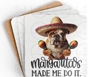Margaritas Made Me Fun Marg Coaster Set – Cork Drink Coasters for Bar, Party Favors & Housewarming Gift