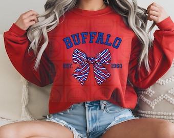 Buffalo Est 1960 Coquette Bow Crewneck Sweatshirt - Cozy, Fun Apparel for All Seasons, Gifts, Winter Vibes, Buffalo Lovers