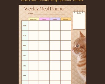 Wekelijkse maaltijdplanner met boodschappenlijst en receptenkaarten, digitale afdrukbare pdf