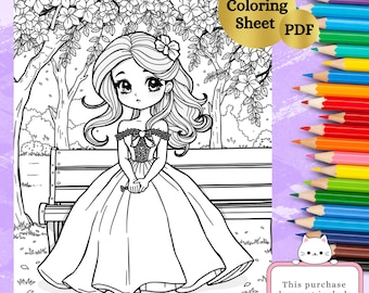 Kleurplaat meisje | Leuk anime-ontwerp| | Kawaii afdrukbaar| Direct downloaden