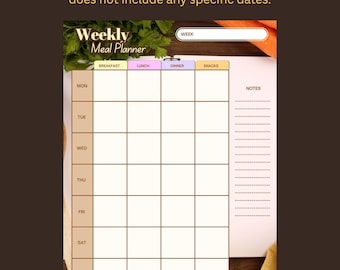 Wekelijks maaltijdplan, digitale maaltijdplanner, boodschappenlijst, receptkaarten, afdrukbare planner-pdf