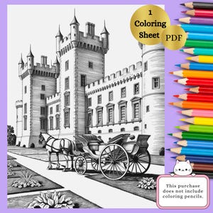 Royal Castle Coloring Sheet | Fairytale Castle | Printable PDF for Adults Kids