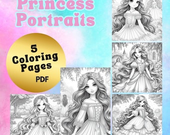 Kleurplaten animemeisje, prinses, digitale afdrukbare pdf