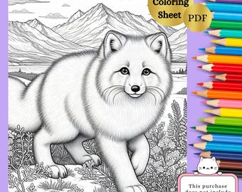 Kleurplaat vos | Arctische dieren | Kleurstof voor stressverlichting | Afdrukbare pdf