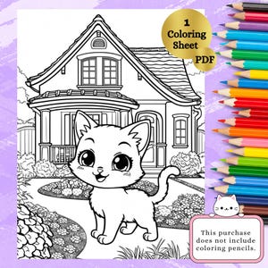 Kitten Coloring Page | Cat Lovers Gift | Stress Relief Activity | Digital, Printable, Instant Download