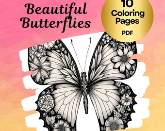 Kleurplaten vlinder, bloemenkleuring, afdrukbare pdf