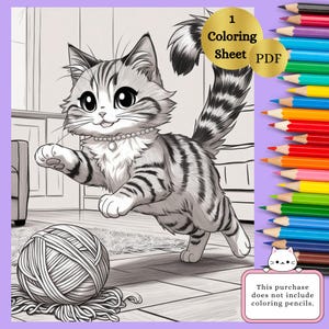 Cat Kitten Coloring Page | Cat Lovers| Printable PDF
