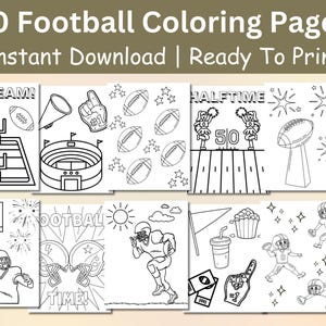 Football Coloring Printable, Kids Super Bowl Activity, Football Birthday Party, Kids Sports Coloring, Football Coloring Pages, PDF Digital,