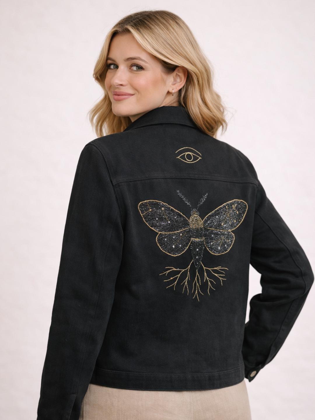 Structured Winter Jacket Black Denim Jacket | Hand Embroidered Cotton Jacket | Structured Winter ...