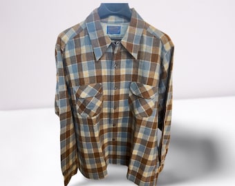 1960s Vintage Pendleton 100% Pure Virgin Wool Plaid Long-Sleeve Shirt – Men’s XL