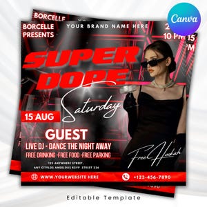 Saturday Night Party Flyer, Club Party Flyer, Club Flyer, Night Club Event Invite Flyer, Club DJ Flyer, Happy Hour Flyer, Canva Editable