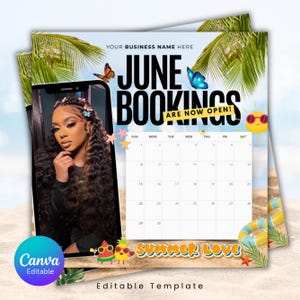 Juni Buchung Flyer, DIY Flyer Vorlage Design, Juni Termin Flyer, Hair Lash Instagram Post, Book Now Flyer, Vorgefertigter Business Flyer