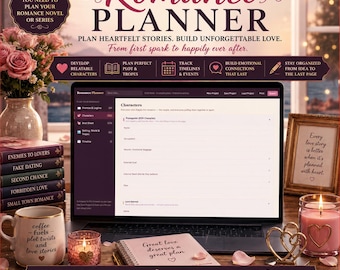 Planificateur de romans d'amour : feuille de calcul pour scénaristes | Outil d'auteur interactif | Téléchargement numérique | Fonctionne dans le navigateur