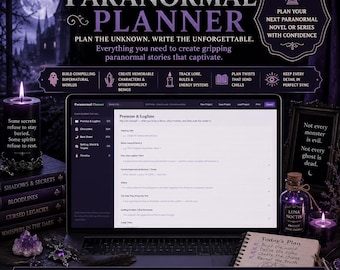 Planificateur de roman paranormal — Fiche de travail pour l'intrigue | Outil interactif pour auteurs | Téléchargement numérique