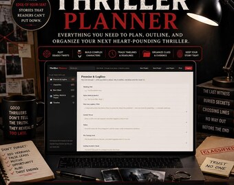 Planificateur de roman à suspense — Fiche de travail pour l'intrigue | Outil interactif pour auteurs | Téléchargement numérique