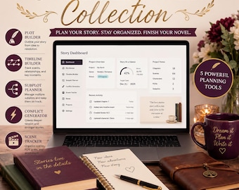 Collection d'agendas de romans pour écrivains de fiction | Générateur de tracés, chronologie, suivi des scènes, planificateur de conflits et de sous-intrigues | Application de rédaction HTML