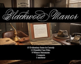 Murder Mystery Game HML App —1920er Jahre Cold Case Detektiv Fahndung | Digitaler Download | Einzel/ Gruppe | Blackwood Manor | Druckbare Beweise